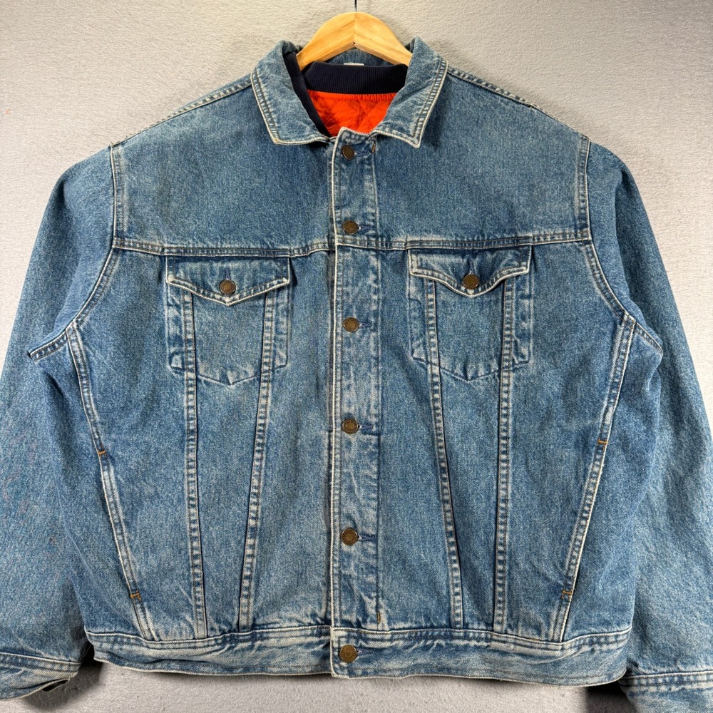 Vintage GAP Blue Denim Jacket Orange Quilted Lined Trucker Style‎ Size XL 80's
